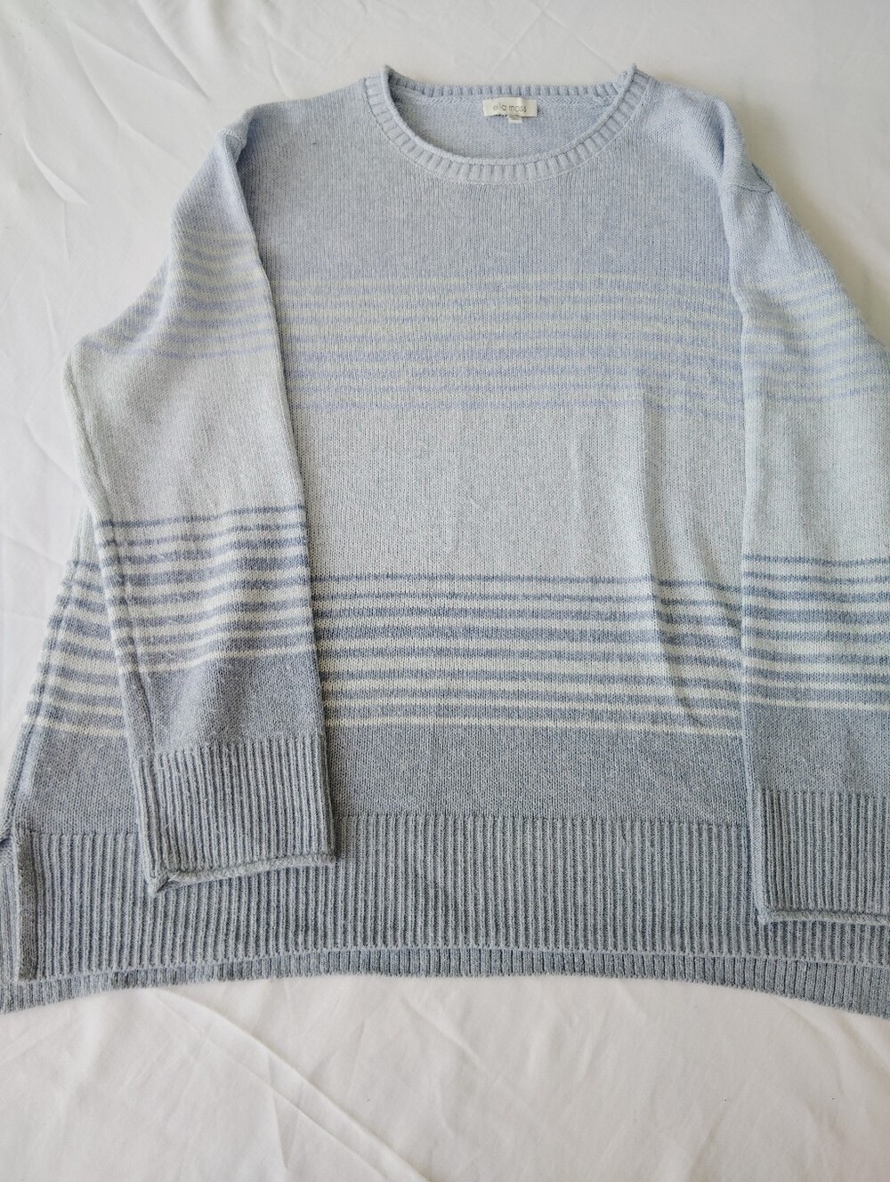 Ella Moss Pale Blue Striped Crewneck Sweater Lg